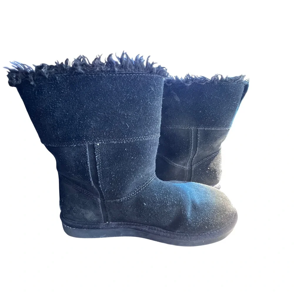 Koolaburra by UGG Size 5 Black Suede Leather Faux Fur Trimmed Winter Ankle Boots